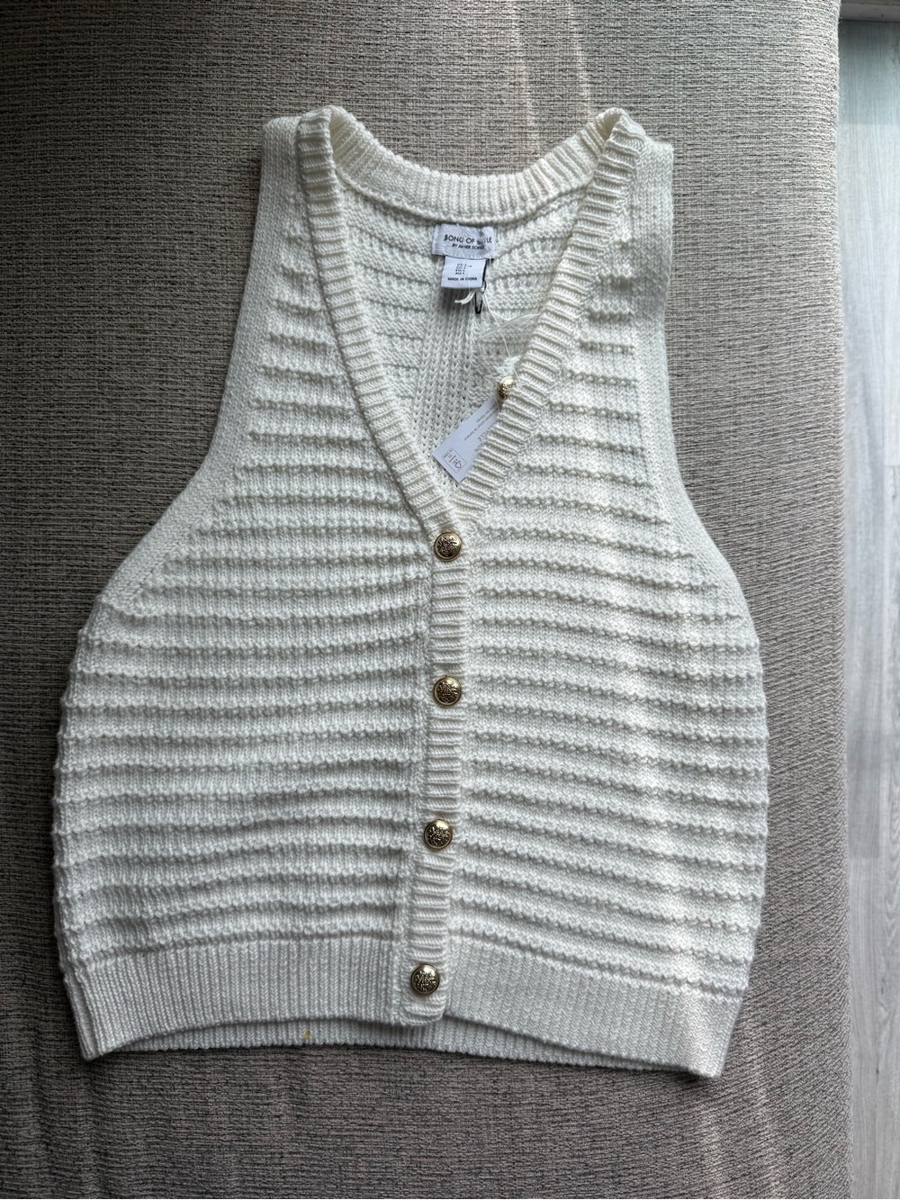 Cropped Button-Front Knit Vest Cardigan - Cream